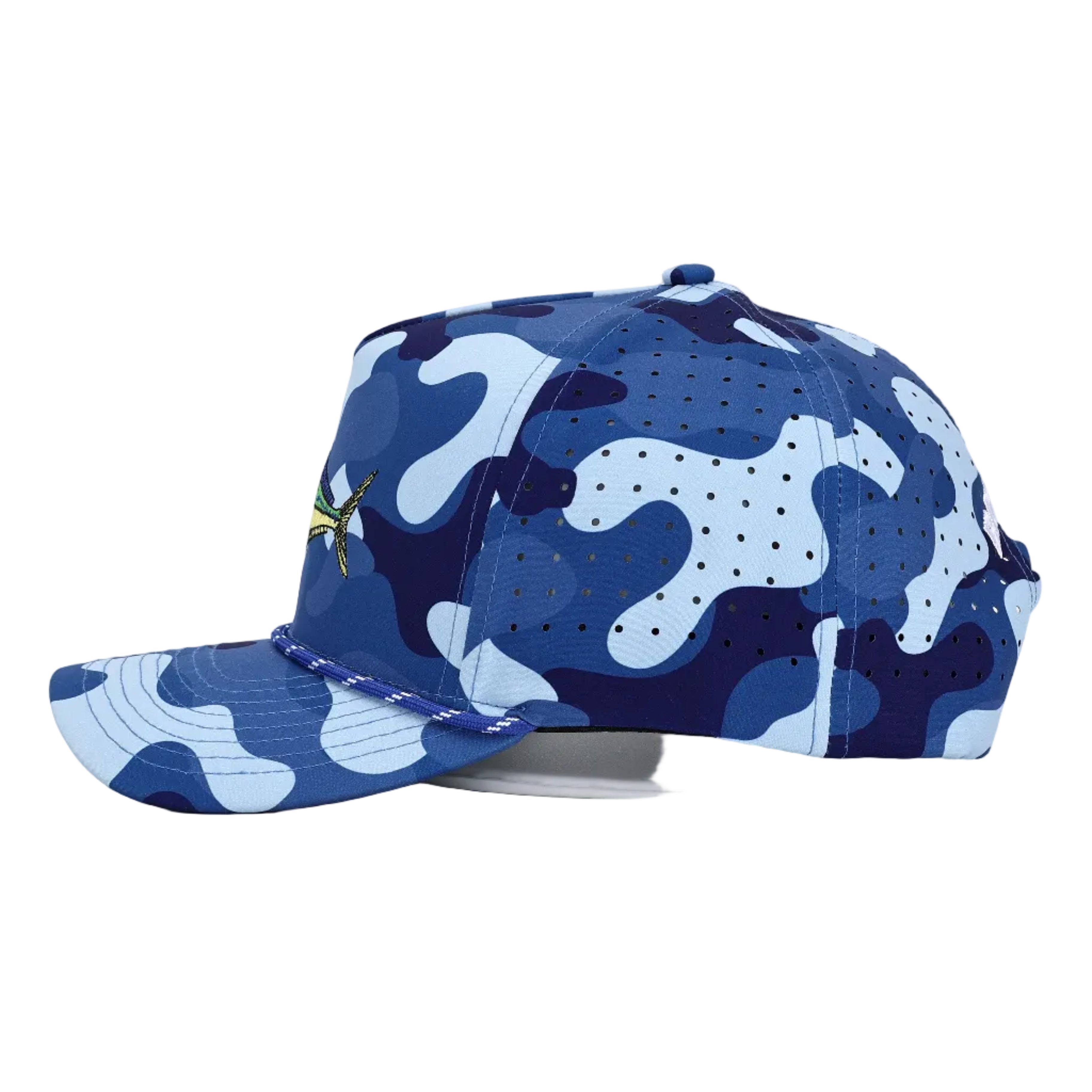 Blue camouflage cap on a white background